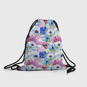 Рюкзак-мешок 3D с принтом Цветы и бабочки 9 , 100% полиэстер | плотность ткани — 200 г/м2, размер — 35 х 45 см; лямки — толстые шнурки, застежка на шнуровке, без карманов и подкладки | Тематика изображения на принте: акварель | нежный | паттерн | цветочек | цветочный