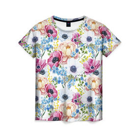 Женская футболка 3D с принтом Цветы и бабочки 10 , 100% полиэфир ( синтетическое хлопкоподобное полотно) | прямой крой, круглый вырез горловины, длина до линии бедер | маки | паттерн