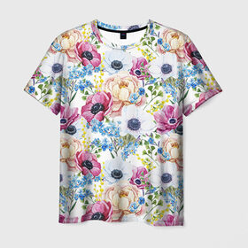 Мужская футболка 3D с принтом Цветы и бабочки 10 , 100% полиэфир | прямой крой, круглый вырез горловины, длина до линии бедер | маки | паттерн