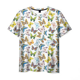 Мужская футболка 3D с принтом Цветы и бабочки 11 , 100% полиэфир | прямой крой, круглый вырез горловины, длина до линии бедер | акварель | бабочка | нежный | рисунок | роза | сирень | цветочек | цветочный | цветы