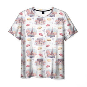 Мужская футболка 3D с принтом Парижское настроение , 100% полиэфир | прямой крой, круглый вырез горловины, длина до линии бедер | Тематика изображения на принте: париж