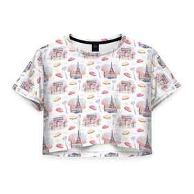 Женская футболка 3D укороченная с принтом Парижское настроение , 100% полиэстер | круглая горловина, длина футболки до линии талии, рукава с отворотами | париж