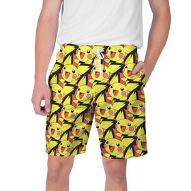 Мужские шорты 3D с принтом Pikachu ,  полиэстер 100% | прямой крой, два кармана без застежек по бокам. Мягкая трикотажная резинка на поясе, внутри которой широкие завязки. Длина чуть выше колен | pikachu | pokeboll | pokemon | пикачу | покеболл | покемон