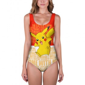 Купальник-боди 3D с принтом Pikachu , 82% полиэстер, 18% эластан | Круглая горловина, круглый вырез на спине | pikachu | pokeboll | pokemon | пикачу | покеболл | покемон