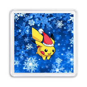 Магнит 55*55 с принтом Pikachu , Пластик | Размер: 65*65 мм; Размер печати: 55*55 мм | pikachu | pokeboll | pokemon | зима | новый год | пикачу | покеболл | покемон | снежинки