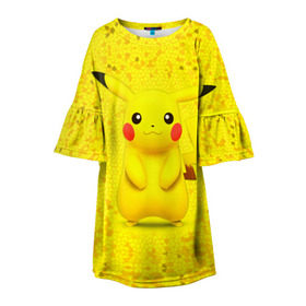Детское платье 3D с принтом Pikachu , 100% полиэстер | прямой силуэт, чуть расширенный к низу. Круглая горловина, на рукавах — воланы | pikachu | pokeboll | pokemon | пикачу | покеболл | покемон