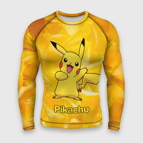 Мужской рашгард 3D с принтом Пикачу на золотом фоне ,  |  | pikachu | pokeboll | pokemon | пикачу | покеболл | покемон