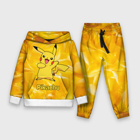 Детский костюм 3D (с толстовкой) с принтом Пикачу на золотом фоне ,  |  | pikachu | pokeboll | pokemon | пикачу | покеболл | покемон