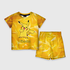 Детский костюм с шортами 3D с принтом Пикачу на золотом фоне ,  |  | Тематика изображения на принте: pikachu | pokeboll | pokemon | пикачу | покеболл | покемон