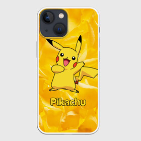 Чехол для iPhone 13 mini с принтом Пикачу на золотом фоне ,  |  | Тематика изображения на принте: pikachu | pokeboll | pokemon | пикачу | покеболл | покемон
