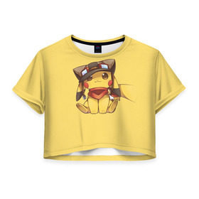 Женская футболка 3D укороченная с принтом Pikachu , 100% полиэстер | круглая горловина, длина футболки до линии талии, рукава с отворотами | Тематика изображения на принте: pikachu | pokeball | pokemon | пикачу | покеболл | покемон