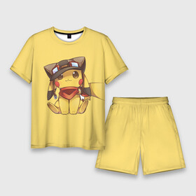 Мужской костюм с шортами 3D с принтом Пикачу в шапочке ,  |  | pikachu | pokeball | pokemon | пикачу | покеболл | покемон