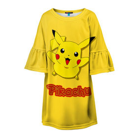 Детское платье 3D с принтом Pikachu , 100% полиэстер | прямой силуэт, чуть расширенный к низу. Круглая горловина, на рукавах — воланы | pikachu | pokeboll | pokemon | пикачу | покеболл | покемон