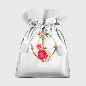 Подарочный 3D мешок с принтом Якорь с цветами , 100% полиэстер | Размер: 29*39 см | Тематика изображения на принте: акварель | бабочка | нежный | рисунок | роза | сирень | цветочек | цветочный | цветы