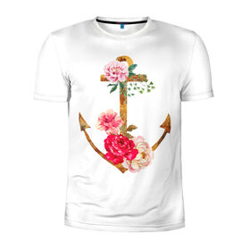 Мужская футболка 3D спортивная с принтом Якорь с цветами , 100% полиэстер с улучшенными характеристиками | приталенный силуэт, круглая горловина, широкие плечи, сужается к линии бедра | акварель | бабочка | нежный | рисунок | роза | сирень | цветочек | цветочный | цветы