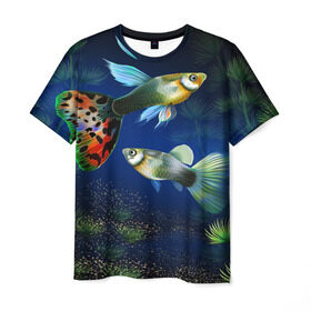 Мужская футболка 3D с принтом Аквариумные рыбки , 100% полиэфир | прямой крой, круглый вырез горловины, длина до линии бедер | Тематика изображения на принте: аквариум | вода | водоросли | природа | рыба | рыбка | туризм