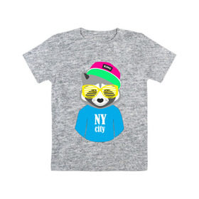Детская футболка хлопок с принтом Енот , 100% хлопок | круглый вырез горловины, полуприлегающий силуэт, длина до линии бедер | city | ny | енот | животные | звери | кепка | очки | серый | хипстер