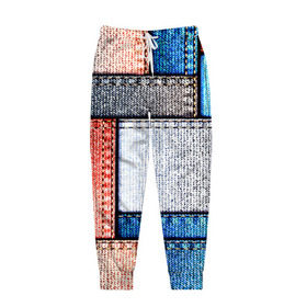 Мужские брюки 3D с принтом Джинсовый стиль , 100% полиэстер | манжеты по низу, эластичный пояс регулируется шнурком, по бокам два кармана без застежек, внутренняя часть кармана из мелкой сетки | заплатки | разноцветный | текстура | ткань