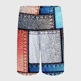Детские спортивные шорты 3D с принтом Джинсовый стиль ,  100% полиэстер
 | пояс оформлен широкой мягкой резинкой, ткань тянется
 | заплатки | разноцветный | текстура | ткань