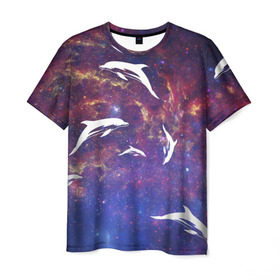 Мужская футболка 3D с принтом Дельфин , 100% полиэфир | прямой крой, круглый вырез горловины, длина до линии бедер | дельфин | космос