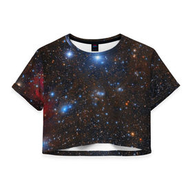 Женская футболка 3D укороченная с принтом Космические дали , 100% полиэстер | круглая горловина, длина футболки до линии талии, рукава с отворотами | Тематика изображения на принте: вселенная | галактика | звёзды | космическое пространство | космос | созвездие