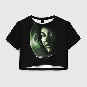 Женская футболка 3D укороченная с принтом Чужой , 100% полиэстер | круглая горловина, длина футболки до линии талии, рукава с отворотами | alien | aliens | cinema | film | predator | фильм | чужой