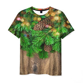 Мужская футболка 3D с принтом Елка , 100% полиэфир | прямой крой, круглый вырез горловины, длина до линии бедер | дерево | елка | зеленый | зима | новый год | шишки