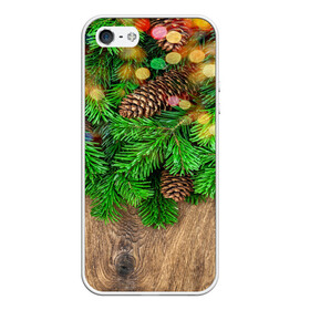 Чехол для iPhone 5/5S матовый с принтом Елка , Силикон | Область печати: задняя сторона чехла, без боковых панелей | дерево | елка | зеленый | зима | новый год | шишки