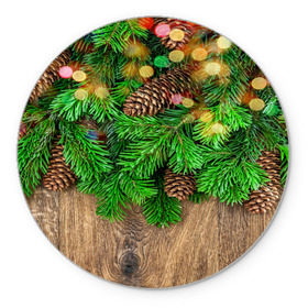 Коврик круглый с принтом Елка , резина и полиэстер | круглая форма, изображение наносится на всю лицевую часть | дерево | елка | зеленый | зима | новый год | шишки