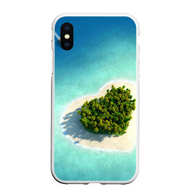 Чехол для iPhone XS Max матовый с принтом Остров , Силикон | Область печати: задняя сторона чехла, без боковых панелей | вода | дерево | лето | море | океан | остров | пальмы | песок | сердечко | сердце | синий