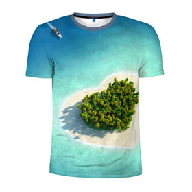 Мужская футболка 3D спортивная с принтом Остров , 100% полиэстер с улучшенными характеристиками | приталенный силуэт, круглая горловина, широкие плечи, сужается к линии бедра | Тематика изображения на принте: вода | дерево | лето | море | океан | остров | пальмы | песок | сердечко | сердце | синий