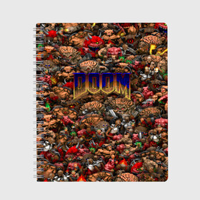 Тетрадь с принтом Doom Все монстры (pixel art) , 100% бумага | 48 листов, плотность листов — 60 г/м2, плотность картонной обложки — 250 г/м2. Листы скреплены сбоку удобной пружинной спиралью. Уголки страниц и обложки скругленные. Цвет линий — светло-серый
 | 