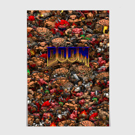 Постер с принтом Doom. Все монстры (pixel art) , 100% бумага
 | бумага, плотность 150 мг. Матовая, но за счет высокого коэффициента гладкости имеет небольшой блеск и дает на свету блики, но в отличии от глянцевой бумаги не покрыта лаком | 