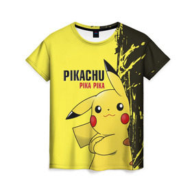 Женская футболка 3D с принтом Pikachu Pika Pika , 100% полиэфир ( синтетическое хлопкоподобное полотно) | прямой крой, круглый вырез горловины, длина до линии бедер | Тематика изображения на принте: go | pikachu | pokemon | го | пика | пикачу | покемон