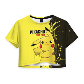 Женская футболка 3D укороченная с принтом Pikachu Pika Pika , 100% полиэстер | круглая горловина, длина футболки до линии талии, рукава с отворотами | go | pikachu | pokemon | го | пика | пикачу | покемон