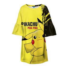 Детское платье 3D с принтом Pikachu Pika Pika , 100% полиэстер | прямой силуэт, чуть расширенный к низу. Круглая горловина, на рукавах — воланы | go | pikachu | pokemon | го | пика | пикачу | покемон