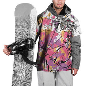 Накидка на куртку 3D с принтом Гейша , 100% полиэстер |  | веер | девушка | краски | рисунок | цвета | япония