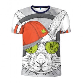 Мужская футболка 3D спортивная с принтом Стильный Кролик , 100% полиэстер с улучшенными характеристиками | приталенный силуэт, круглая горловина, широкие плечи, сужается к линии бедра | dj | music | rnb | животные | клубная | музыка