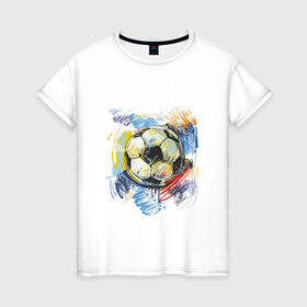 Женская футболка хлопок с принтом Рисованный футбольный мяч , 100% хлопок | прямой крой, круглый вырез горловины, длина до линии бедер, слегка спущенное плечо | игра | мяч | разводы | спорт | футбол | футбольный