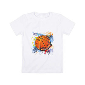 Детская футболка хлопок с принтом Баскетбольный мяч в штрихах , 100% хлопок | круглый вырез горловины, полуприлегающий силуэт, длина до линии бедер | Тематика изображения на принте: баскетбол | стилизация | штрихи