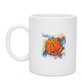 Кружка с принтом Баскетбольный мяч в штрихах , керамика | объем — 330 мл, диаметр — 80 мм. Принт наносится на бока кружки, можно сделать два разных изображения | баскетбол | стилизация | штрихи