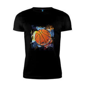 Мужская футболка премиум с принтом Баскетбольный мяч в штрихах , 92% хлопок, 8% лайкра | приталенный силуэт, круглый вырез ворота, длина до линии бедра, короткий рукав | Тематика изображения на принте: баскетбол | стилизация | штрихи