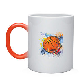 Кружка хамелеон с принтом Баскетбольный мяч в штрихах , керамика | меняет цвет при нагревании, емкость 330 мл | Тематика изображения на принте: баскетбол | стилизация | штрихи