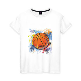 Женская футболка хлопок с принтом Баскетбольный мяч в штрихах , 100% хлопок | прямой крой, круглый вырез горловины, длина до линии бедер, слегка спущенное плечо | баскетбол | стилизация | штрихи