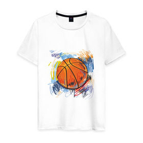 Мужская футболка хлопок с принтом Баскетбольный мяч в штрихах , 100% хлопок | прямой крой, круглый вырез горловины, длина до линии бедер, слегка спущенное плечо. | Тематика изображения на принте: баскетбол | стилизация | штрихи
