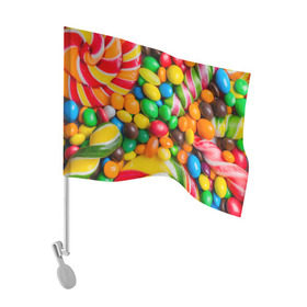Флаг для автомобиля с принтом Сладкоежка , 100% полиэстер | Размер: 30*21 см | вкуснотища | вкусняшки | глазурь | жевачка | карамель | карамельки | конфетки | конфеты | леденец | мармеладки | сахар | сладости