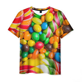 Мужская футболка 3D с принтом Сладкоежка , 100% полиэфир | прямой крой, круглый вырез горловины, длина до линии бедер | вкуснотища | вкусняшки | глазурь | жевачка | карамель | карамельки | конфетки | конфеты | леденец | мармеладки | сахар | сладости