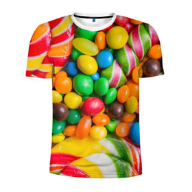 Мужская футболка 3D спортивная с принтом Сладкоежка , 100% полиэстер с улучшенными характеристиками | приталенный силуэт, круглая горловина, широкие плечи, сужается к линии бедра | вкуснотища | вкусняшки | глазурь | жевачка | карамель | карамельки | конфетки | конфеты | леденец | мармеладки | сахар | сладости