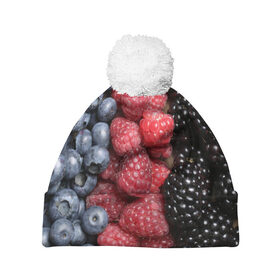Шапка 3D c помпоном с принтом Сочные ягоды , 100% полиэстер | универсальный размер, печать по всей поверхности изделия | Тематика изображения на принте: богатый урожай | брусника | ерга | земляника | клубника | клюква | малина | морожка | облепиха | рябина | смородина | сок | сочные плоды | фрукты | черника | черноплодка | шиповник | ягоды