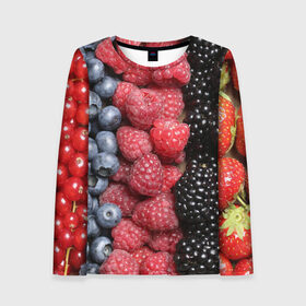 Женский лонгслив 3D с принтом Сочные ягоды , 100% полиэстер | длинные рукава, круглый вырез горловины, полуприлегающий силуэт | богатый урожай | брусника | ерга | земляника | клубника | клюква | малина | морожка | облепиха | рябина | смородина | сок | сочные плоды | фрукты | черника | черноплодка | шиповник | ягоды